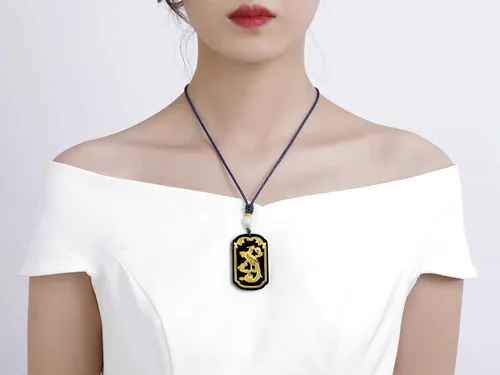 Vista 2 de Collar con colgante de jade de nefrita natural con incrustaciones de oro de 22 quilates de buena suerte, joyería de jade, Jade