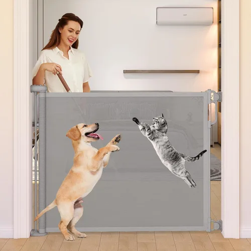 Vista 15 de Momcozy - Puerta retráctil para seguridad de bebés y niños, altura de 33 pulgadas, se extiende hasta 55 pulgadas de ancho, adecuada para escaleras