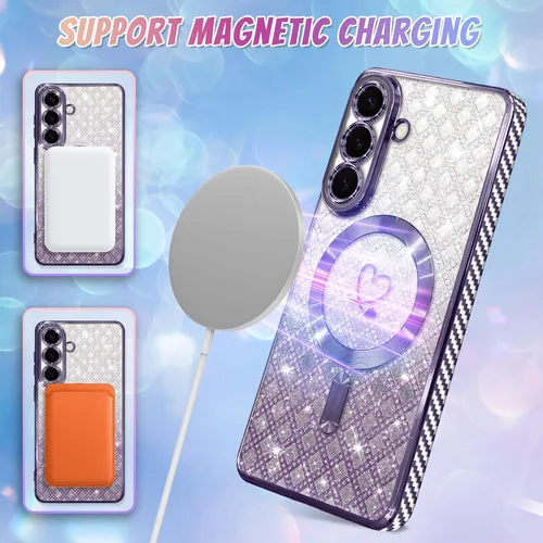 Vista 273 de Bonoma - Funda compatible con Samsung Galaxy S21 Plus, diseño de corazón con purpurina, color rosa Support for MagSafe, Plating Magnetic Case TPU