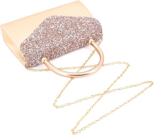 Vista 7 de Naimo Bolso de mano de noche de cristal brillante, bolso cruzado con asa superior, bolso de hombro para boda, fiesta, novia