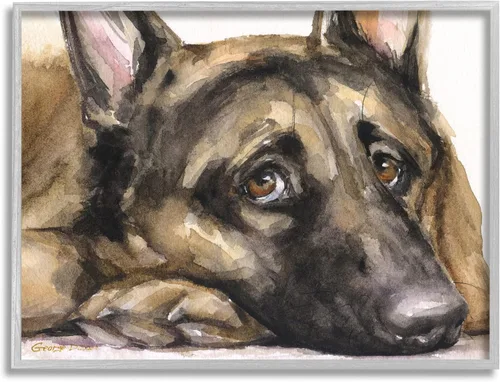 Vista 8 de Stupell Industries Perro pastor alemán cansado que descansa cabeza en pata, diseño de George Dyachenko Stupell Industries White, 14 x 11 Inches
