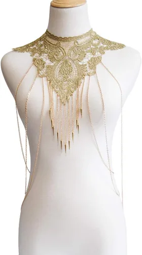 Vista 2 de Collar de cadena fina de oro con encaje de flores para mujer Oro