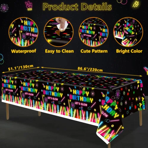 Vista 7 de 241 piezas de suministros para fiestas de neón brillante, juego de vajilla de neón brillante, globos de neón que brillan en la oscuridad, pancarta