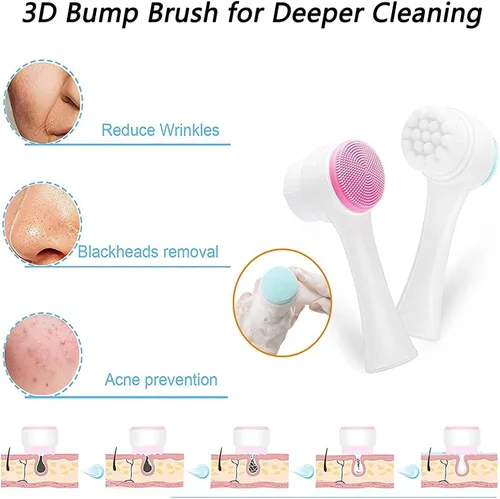 Vista 2 de Cepillo facial 2 en 1 para limpieza y exfoliación, cepillo limpiador facial, cepillo de limpieza facial suave de doble cara, cepillo de limpieza