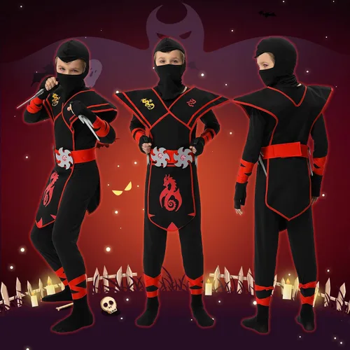 Vista 5 de Disfraz de Ninja de Halloween para niños disfraz de Ninja Deluxe con accesorios de espuma Ninja