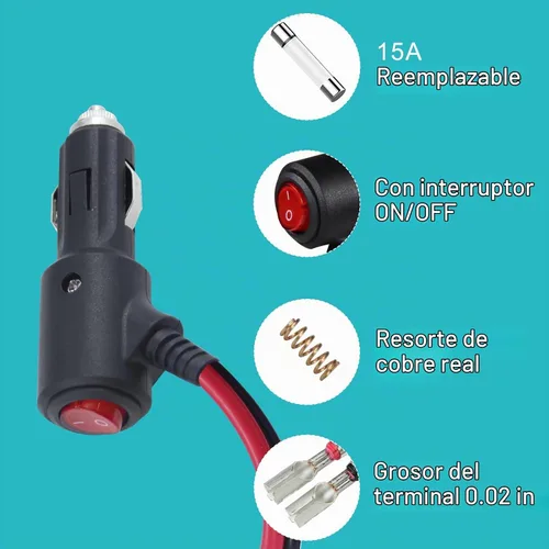 Vista 4 de SPARKING - Encendedor de cigarrillos de repuesto de 12 voltios con enchufe macho - Encendedor de 1 pie, 12 voltios y 15 amperios con interruptor