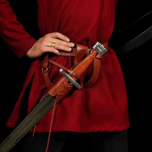 Vista 2 de Mythrojan Aventurero medieval de rana espada con soporte de cuero para Universal Rapier, espada ancha, Cutlass