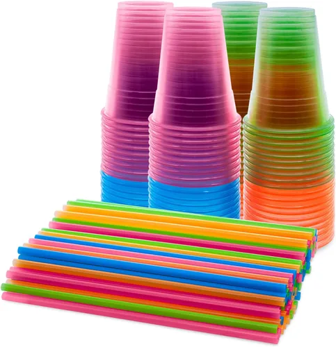 Vista 6 de Party Essentials Vasos de plástico suave de 16 onzas para fiesta, 40 unidades, colores neón surtidos