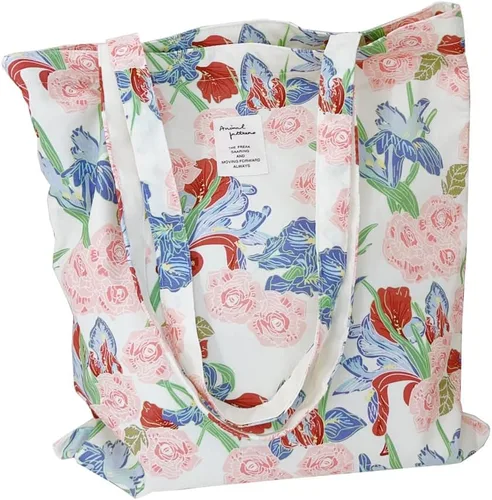 Vista 57 de Floral Canvas Tote Bag Double-Sided Printed Cloth Cotton Tote Floral Shoulder Bags for Beach Travel Shopping Grocery