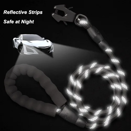 Vista 5 de GEIT Correa para perro de 2/4/5/6 pies, correas de cuerda resistentes, correa de nailon reflectante para mascotas con clip táctico de rana