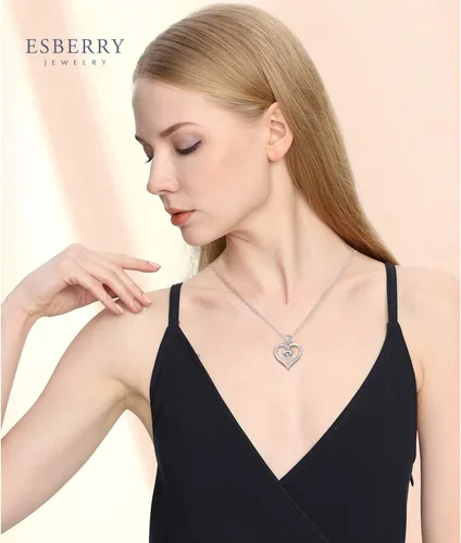 Vista 5 de Regalos para el Día de San Valentín - Collar de amor eterno con dije de corazón de plata de ley 925 chapado en oro de 18 quilates con circonita