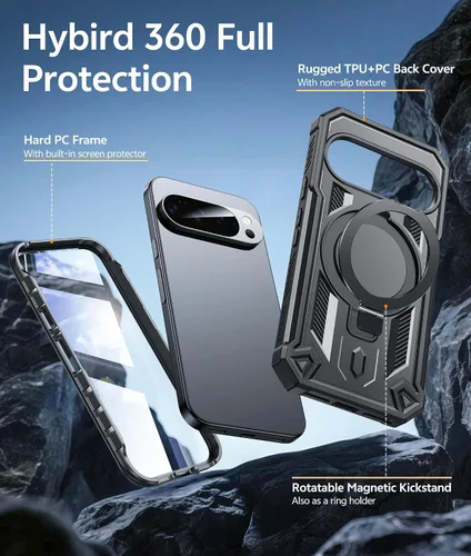 Vista 4 de FNTCASE para Google Pixel 10-Pro-XL Funda: para 9 Pro XL con soporte de anillo soporte magnético grado militar a prueba de golpes funda protectora