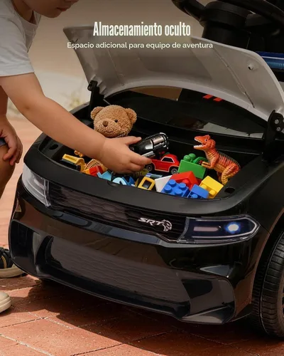 Vista 4 de Outfunny - Auto eléctrico de 12V para niños con control remoto, juguete con luz LED - Negro