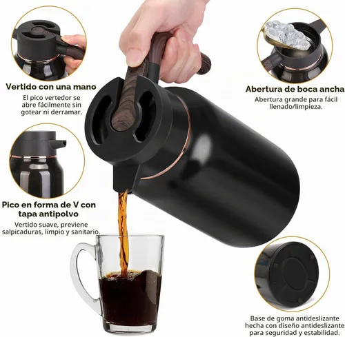 Vista 6 de Jarra térmica de café de 68 onzas, jarras de acero inoxidable para líquidos calientes las 24 horas, jarras de café aisladas para mantener el café