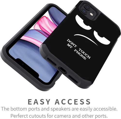 Vista 3 de Funda para iPhone 11, bonita funda [Don't Touch My Phone] a prueba de golpes de doble capa resistente de silicona protectora de plástico para niñas