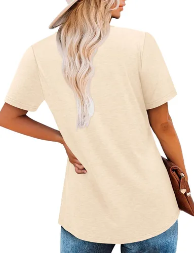Vista 4 de BETTE BOUTIK Blusas de verano para mujer, plisadas, de manga corta, con cordón, cuello redondo, tallas S-3XL