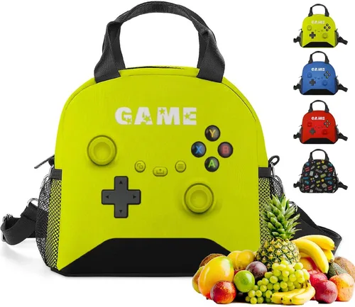 Vista 9 de Bolsa de almuerzo con diseño de videojuegos para niños y niñas, lonchera aislada para escuela, trabajo, oficina, viajes, picnic, caminatas, playa