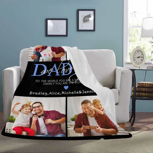 Vista 3 de Manta personalizada para papá abuelo, regalo de manta personalizada para el día del padre, manta personalizada con foto para papá, regalo