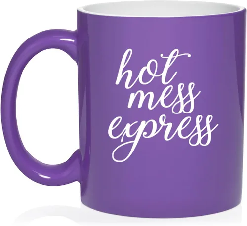 Vista 13 de Daylor Hot Mess Express - Taza de café de cerámica divertida para ella, él, amigo, compañero de trabajo, esposa, esposo (11 onzas, azul)