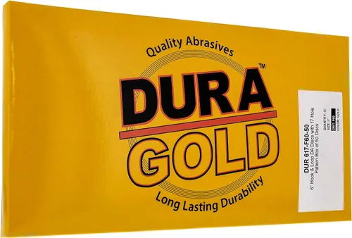 Vista 4 de Dura-Gold Discos de lijado dorados de 6 pulgadas de alta calidad, grano 60 (caja de 50), papel de lija de gancho y bucle sin polvo con patrón de 17