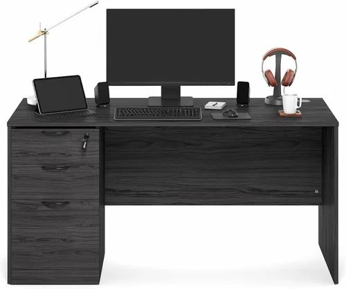 Vista 6 de Furinno Roger 60 Inch Executive Desk with File Cabinet, Home Office Desk with 3-Drawer Fixed Pedestal Filing Cabinet, Desk Cord Grommet, for Home