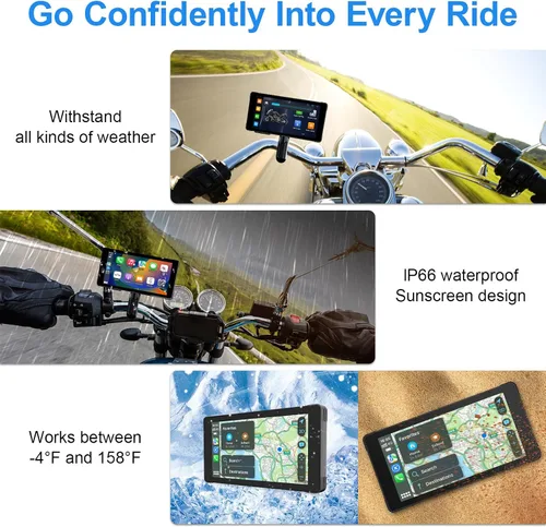 Vista 5 de LBW Cámara de tablero DVR de alta calidad: Carplay inalámbrico para motocicleta y Android Auto, TPMS, 1080P HD Dash Cam frontal y trasera, pantalla