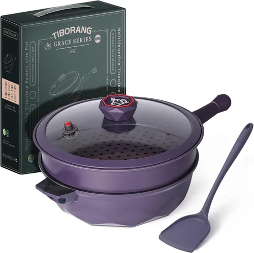 Vista 11 de TIBORANG Sartén antiadherente de 11 pulgadas con tapa, utensilios de cocina Negro