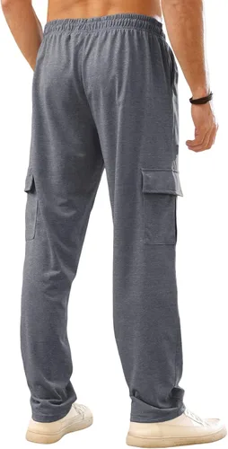 Vista 7 de CTU Pantalones deportivos de entrenamiento para hombre, pantalones deportivos con parte inferior abierta, pantalones casuales holgados con bolsillos
