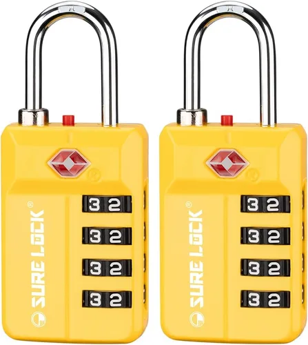Vista 16 de SURE LOCK Cerradura de combinación reiniciable de 4 dígitos aprobada por la TSA con alerta abierta, diales de fácil lectura, para equipaje 17021ALL