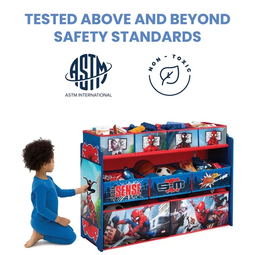 Vista 3 de Organizador de juguetes Marvel Spider-Man Deluxe con diseño de 9 cubos y almacenamiento por Delta Children, certificado Greenguard Gold