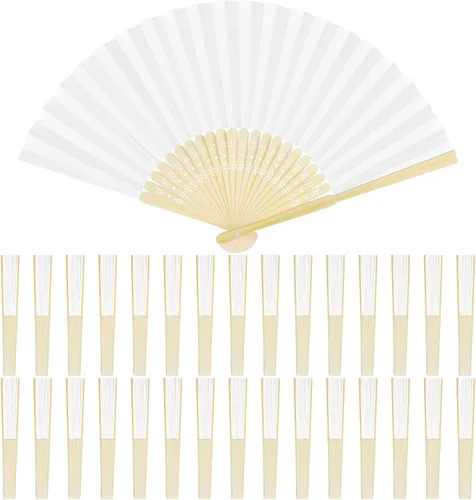 Vista 9 de Aodaer Abanicos plegables de papel de bambú para regalo de boda, recuerdos de fiesta, bricolaje, decoración del hogar, multicolor