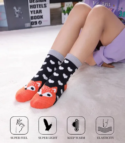 Vista 3 de SDBING Calcetines peludos para niños, calcetines antideslizantes para niños y niñas, lindos y acogedores calcetines de invierno cálidos