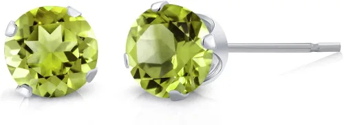 Vista 3 de Gem Stone King Juego de 2 aretes redondos de plata de ley 925 con peridoto verde y citrino amarillo, Gema Metal Piedra preciosa, Peridoto y citrino