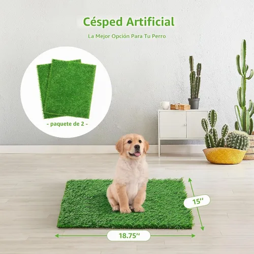 Vista 2 de Almohadilla de césped artificial para orina de perro, 18.75 x 15 pulgadas, paquete de 2, lavable para interiores, césped de repuesto para cachorros