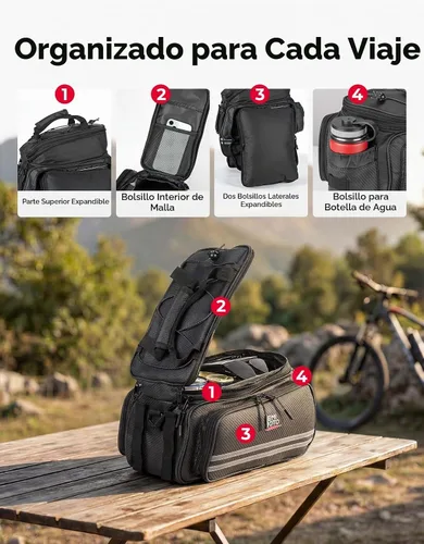 Vista 4 de KEMIMOTO Bolsa de bicicleta estante trasero extensible 20L bicicleta