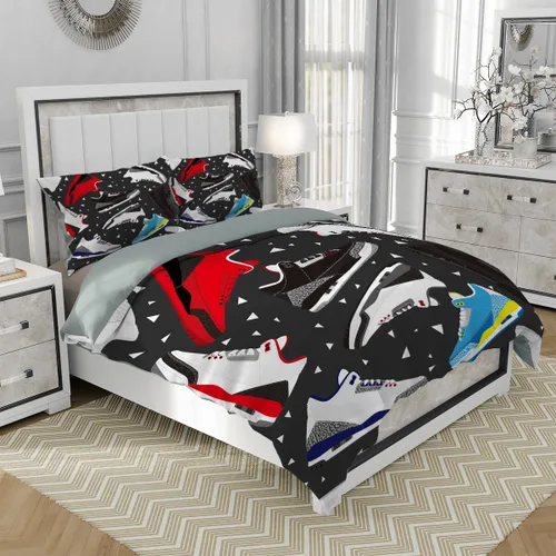 Vista 3 de Juego de funda de edredón con zapatos de baloncesto, tamaño Quenn, ropa de cama de 3 piezas de microfibra suave con 2 fundas de almohada