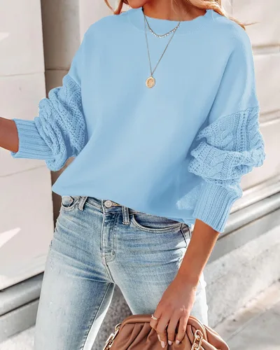 Vista 8 de ZESICA Women's 2024 Fall Long Sleeve Crew Neck Solid Color Cable Knit Chunky Casual Oversized Pullover Sweater Tops