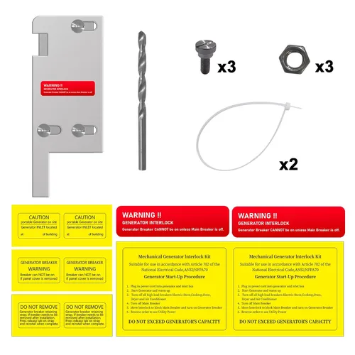 Vista 6 de Kit de bloqueo de generador compatible con interruptor principal vertical cuadrado D de 150 o 200 amperios, espaciado de 3 1/4 a 4 pulgadas entre