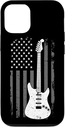 Vista 11 de iPhone 12 mini guitarra americana bandera de Estados Unidos reproductor de música Guitarrista eléctrico caso de regalo