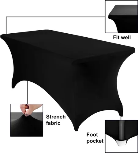 Vista 3 de Paquete de 2 fundas de mesa de elastano impermeables para mesas rectangulares, 6 pies, negras, elásticas, resistentes a manchas, para todas