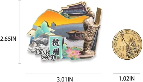 Vista 3 de China Hangzhou imán de nevera imán de madera 3D monumentos viajes coleccionables recuerdos decoración hecho a mano2