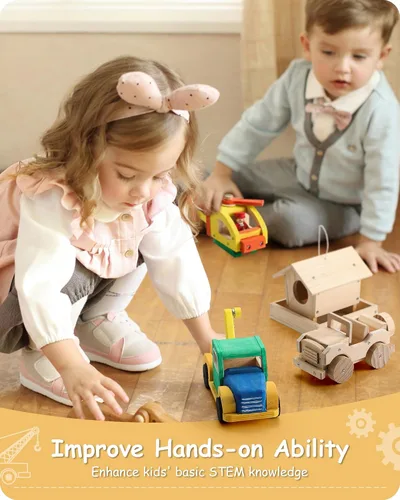 Vista 7 de SainSmart Jr. Kits de construcción de carpintería para niños con pajarera, 4 en 1, juego de proyectos STEM para niños, manualidades de madera