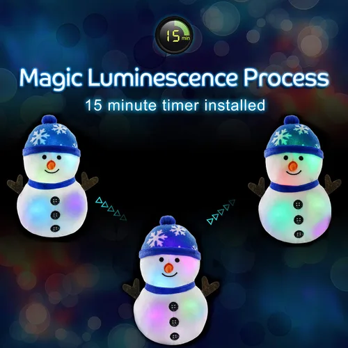 Vista 3 de BSTAOFY Muñeco de nieve musical con luces LED, animal de peluche navideño que se ilumina, juguete de peluche suave y adorable que canta, compañeros
