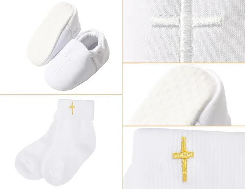 Vista 6 de A&J DESIGN Traje de bautismo blanco para bebé niño de 3 a 18 meses de manga larga con cruz bordada