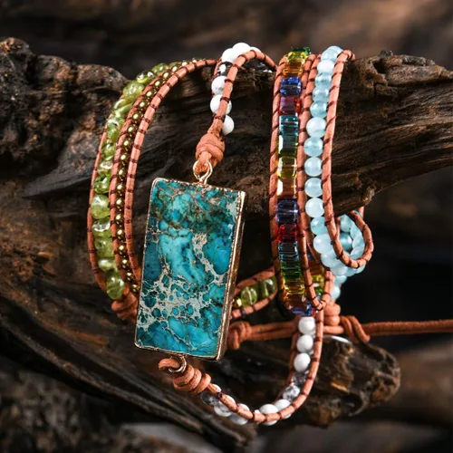 Vista 3 de YGLINE Boho Handmade Wrap Leather Tube Crystal Stone Bracelet for Women