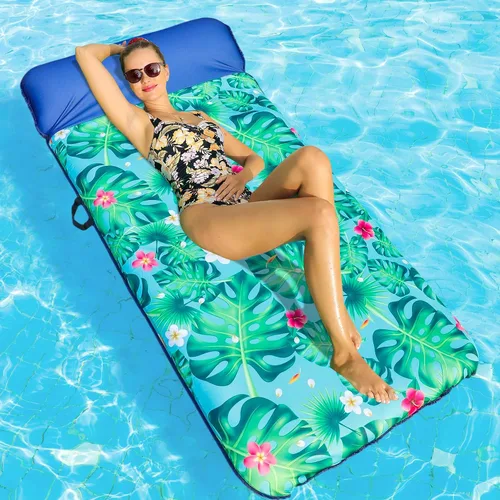 Vista 10 de FindUWill Flotador de Piscina Lounge de Gran Tamaño, 72" X 37" Flotadores de Piscina Extra Grandes Cubiertos de Tela para Adultos, Tumbona Inflable