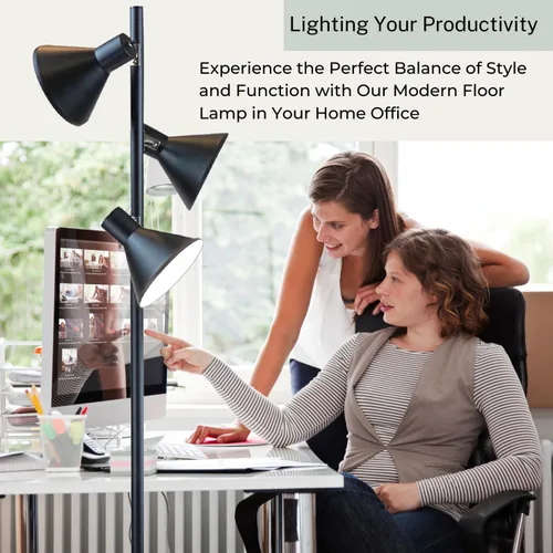 Vista 5 de LIGHTACCENTS Lámpara de pie de árbol negro con 3 luces ajustables, lámpara de pie moderna, pantallas negras ajustables, luz de poste para sala