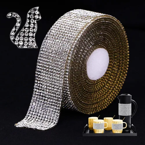 Vista 18 de Cinta de Cristal Brillante con Diamantes de Imitación Autoadhesiva para Planchar DIY con Purpurina Pegatinas de Diamantes para Manualidades Negro
