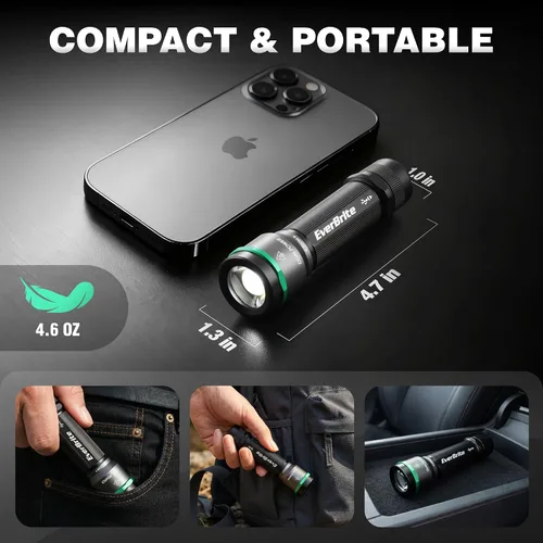 Vista 3 de EverBrite Linterna pequeña de 1000 lúmenes, 5 modos de zoom de doble potencia, mini linternas de alto lúmenes, batería recargable o AA, linterna