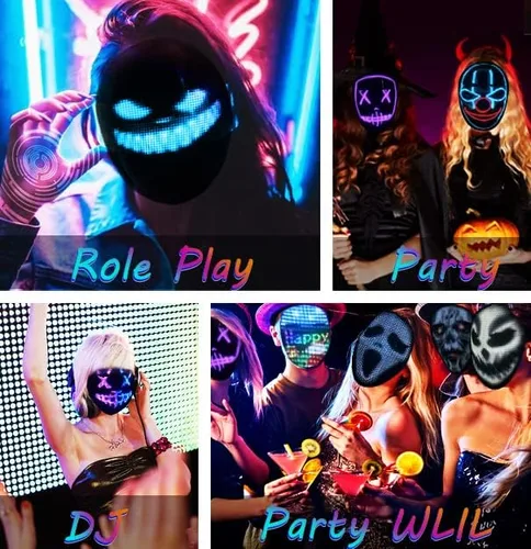 Vista 3 de AINSKO LED Mask Bluetooth-APP Programmable Control Glowing RGB Rechargable Light-Up Mask Halloween Costume Cosplay